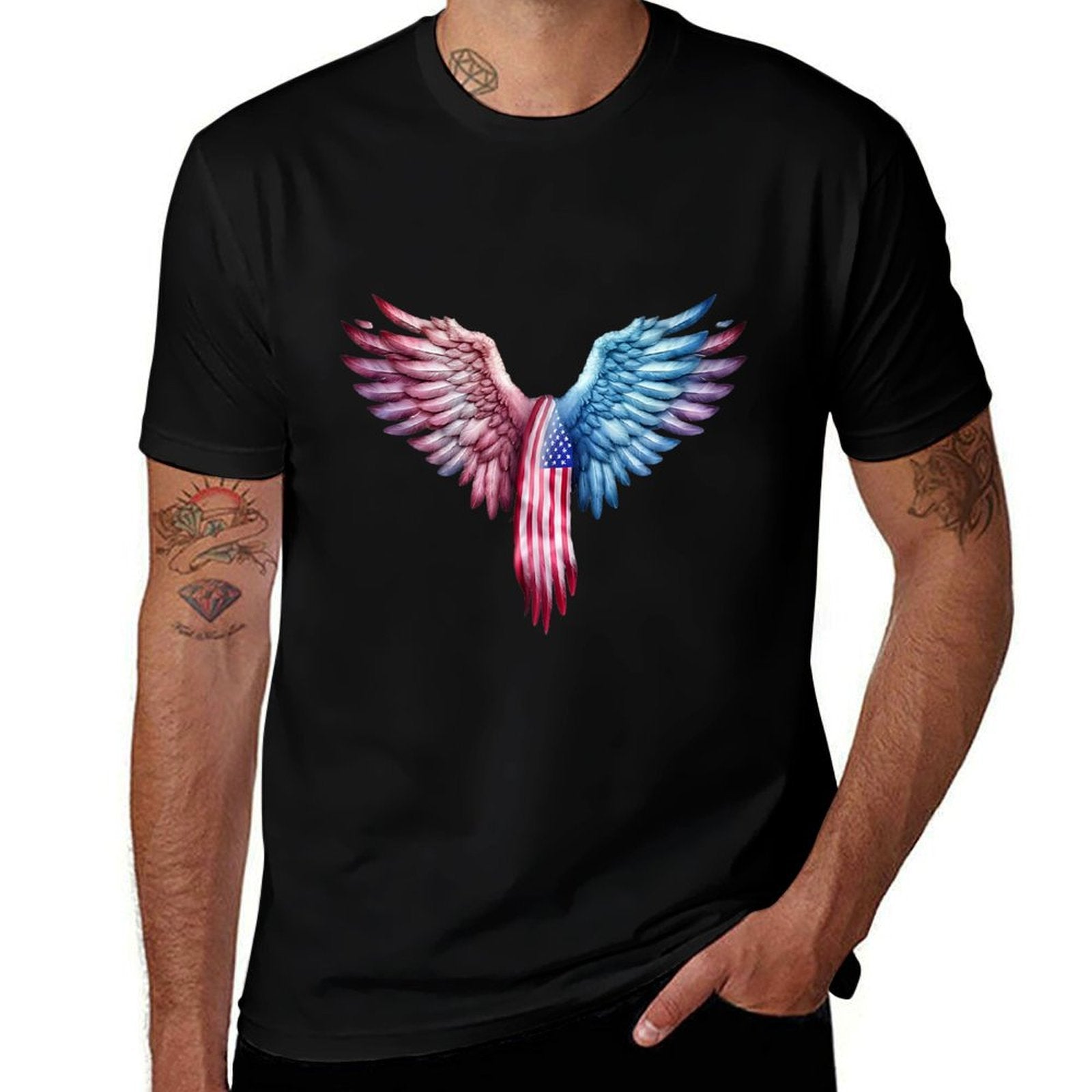 Veterans Day, 4th of July Patriotic Wings Angel Usa Flag Premium  Soft T-Shirt