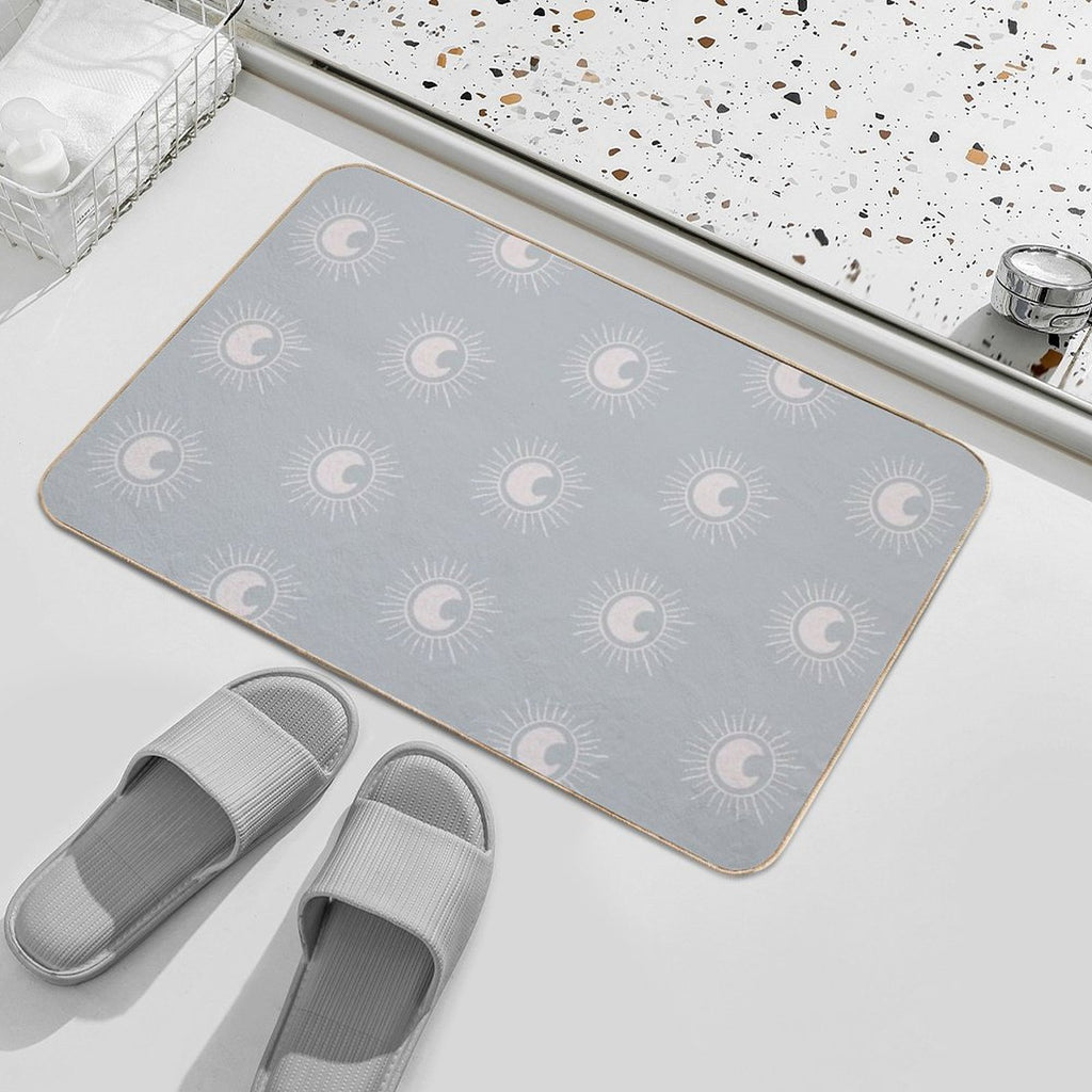 Boho Sun And Moon Pattern Bohemian Aesthetic In Muted Colors Muted Teal  Absorbent Bath Mat