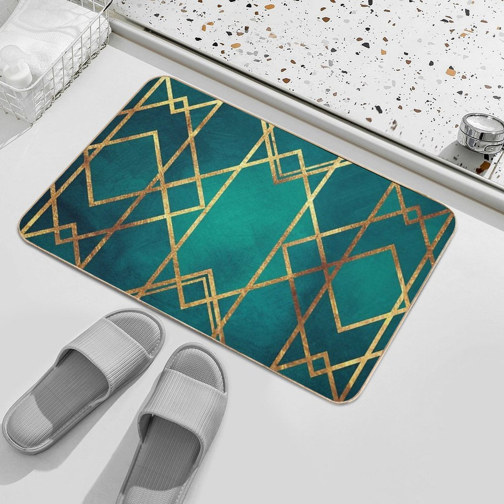 Green Gold Geometric  Repositionable Bath Mat