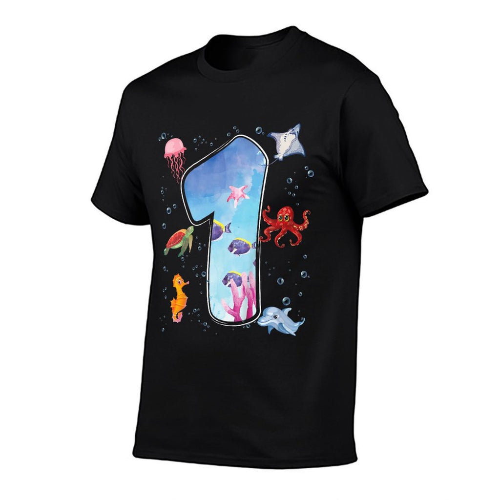 Kids 1st Birthday Party Ocean 1 Year Old Sea Fish Aquarium Boy  Summer-ready Fabric T-Shirt
