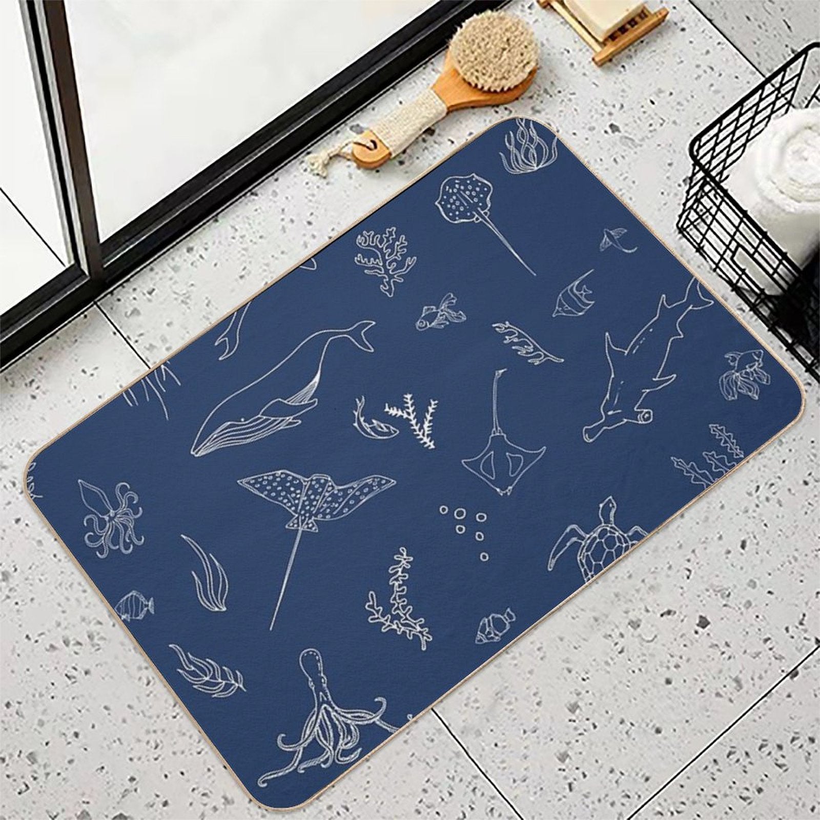 Under The Sea Navy  Pet-Safe Bath Mat