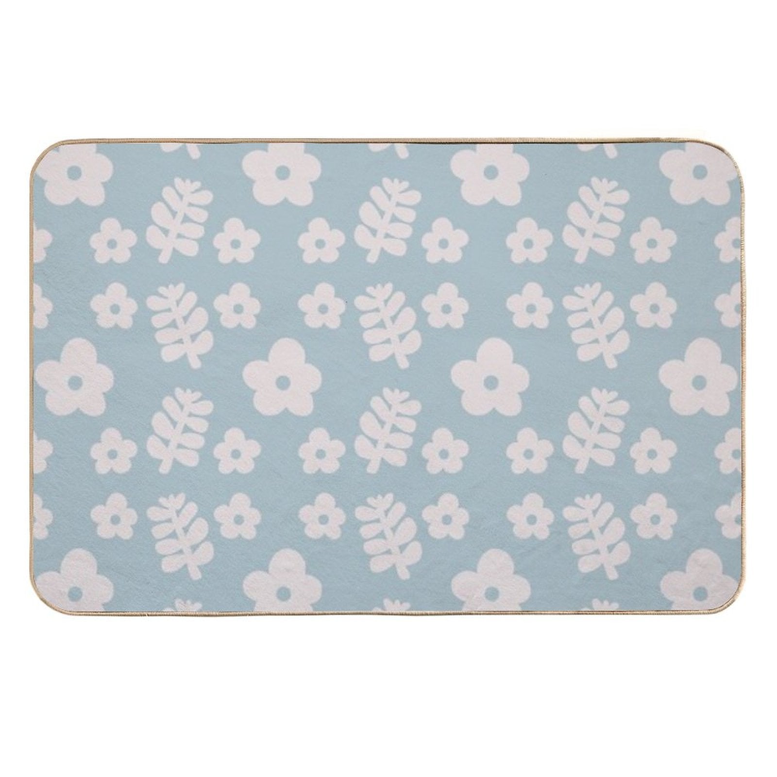 Mid Century Modern Flowers & Leaves, Cute Retro Pattern, Sky Blue  Dirt-Trapping Bath Mat