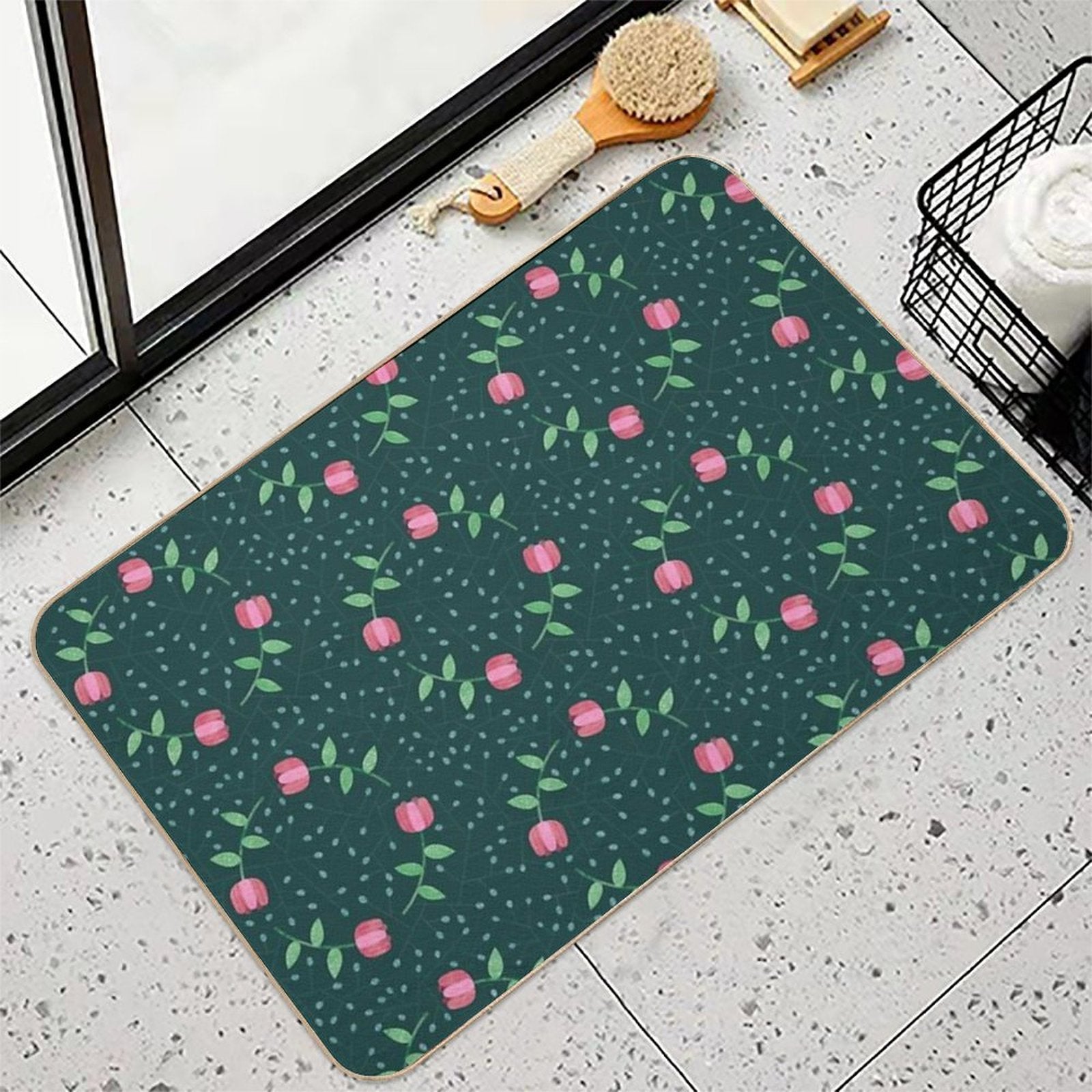Roses in Circles  Easy Maintenance Bath Mat