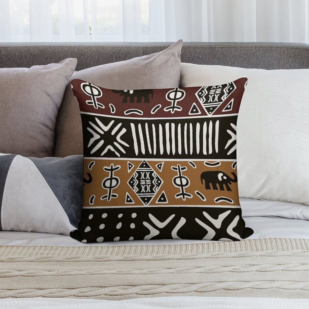 African Mud Cloth with Elephants Soft Durable Construction Throw Pillow