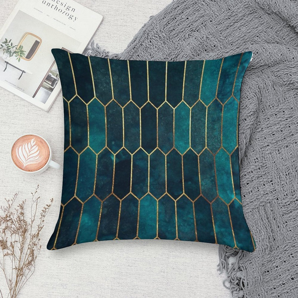 Deep Teal And Blue Gold  Pattern Soft Durable Construction Throw Pillow