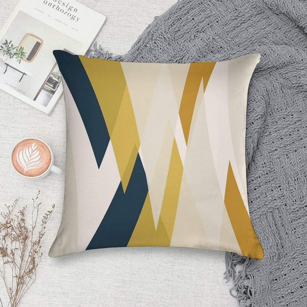 Triangular Abstract in Mustard Yellows, Navy Blue, And Blush Tones. Minimalist Geometric Soft Reinforced Edging Throw Pillow