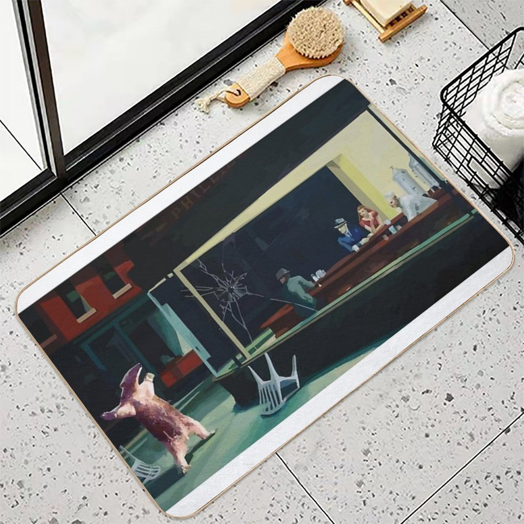 Banksy Nighthawks Anteater Edward Hopper  Easy To Clean Bath Mat