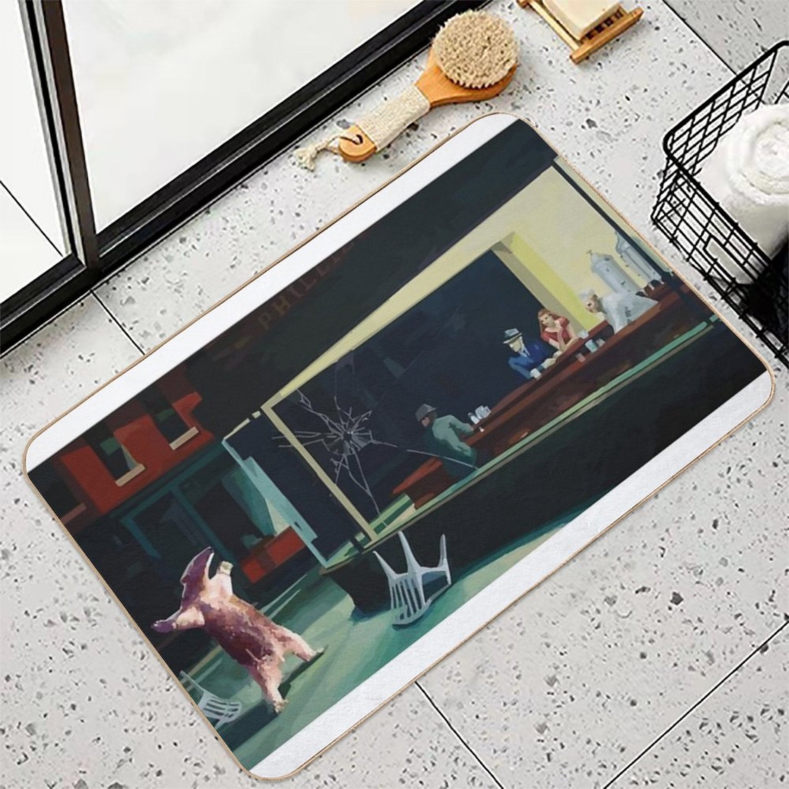 Banksy Nighthawks Anteater Edward Hopper  Easy To Clean Bath Mat