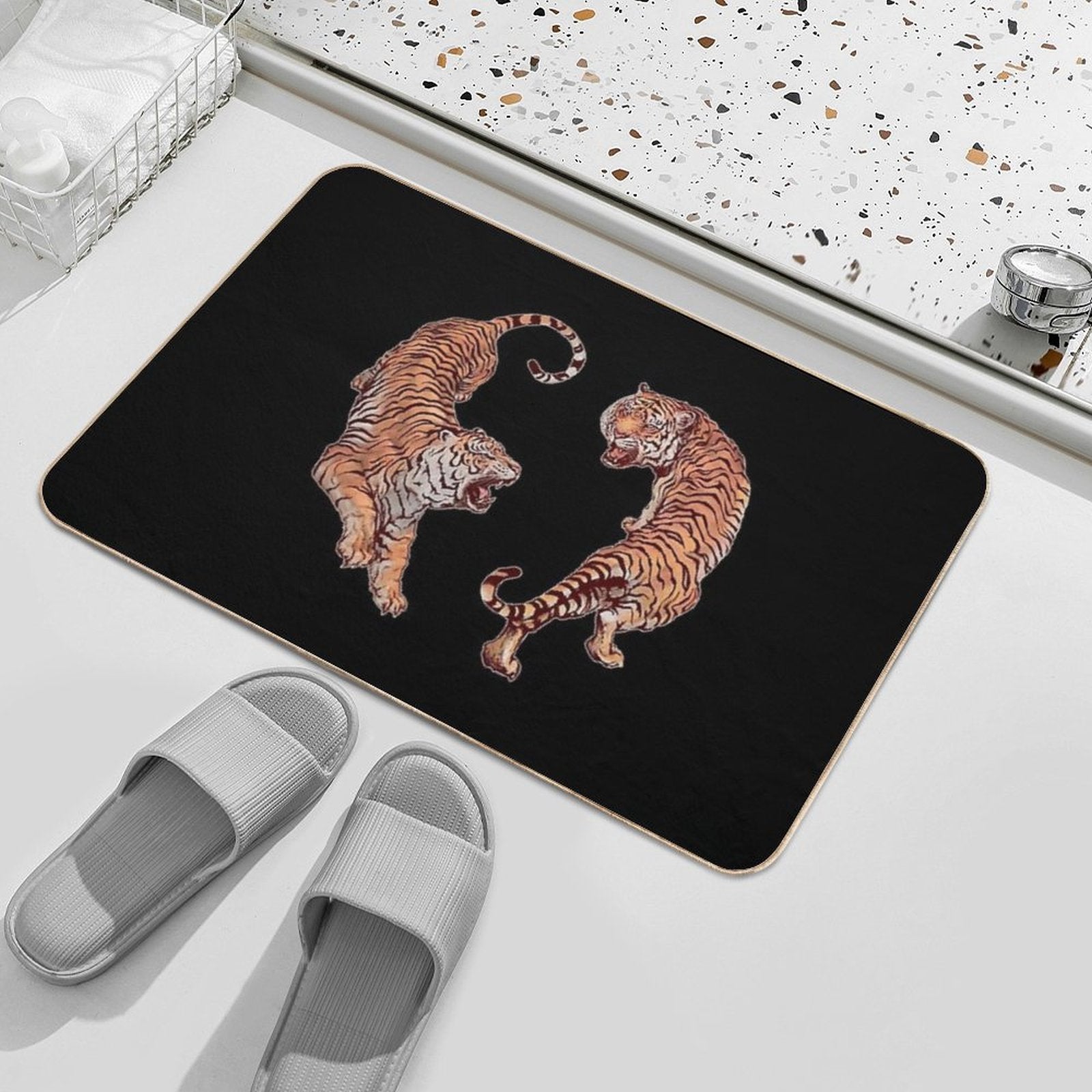 Year of The Tiger Happy Chinese New Year Yin Yang Tigers  Anti-Trip Bath Mat