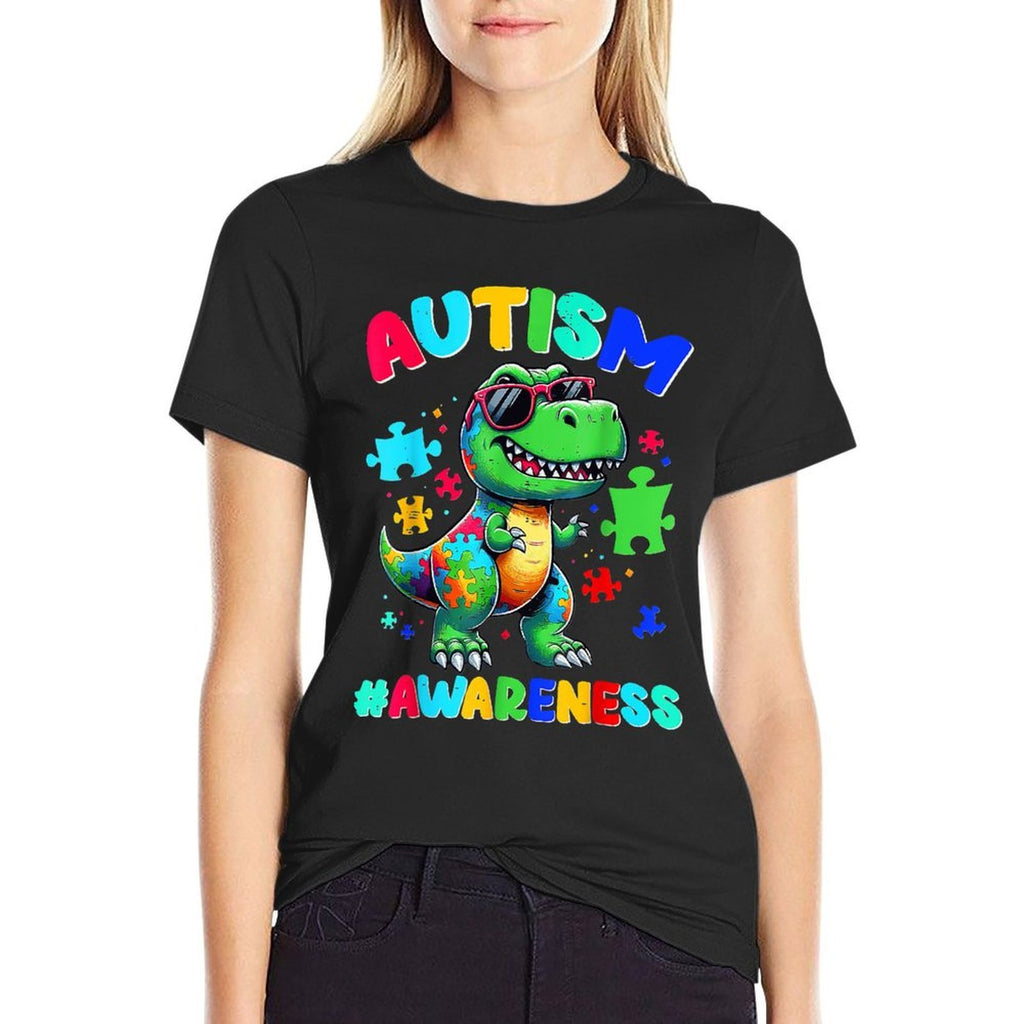 Boys Girls Kids Autism Awareness Dinosaur  Tagless Design T-Shirt
