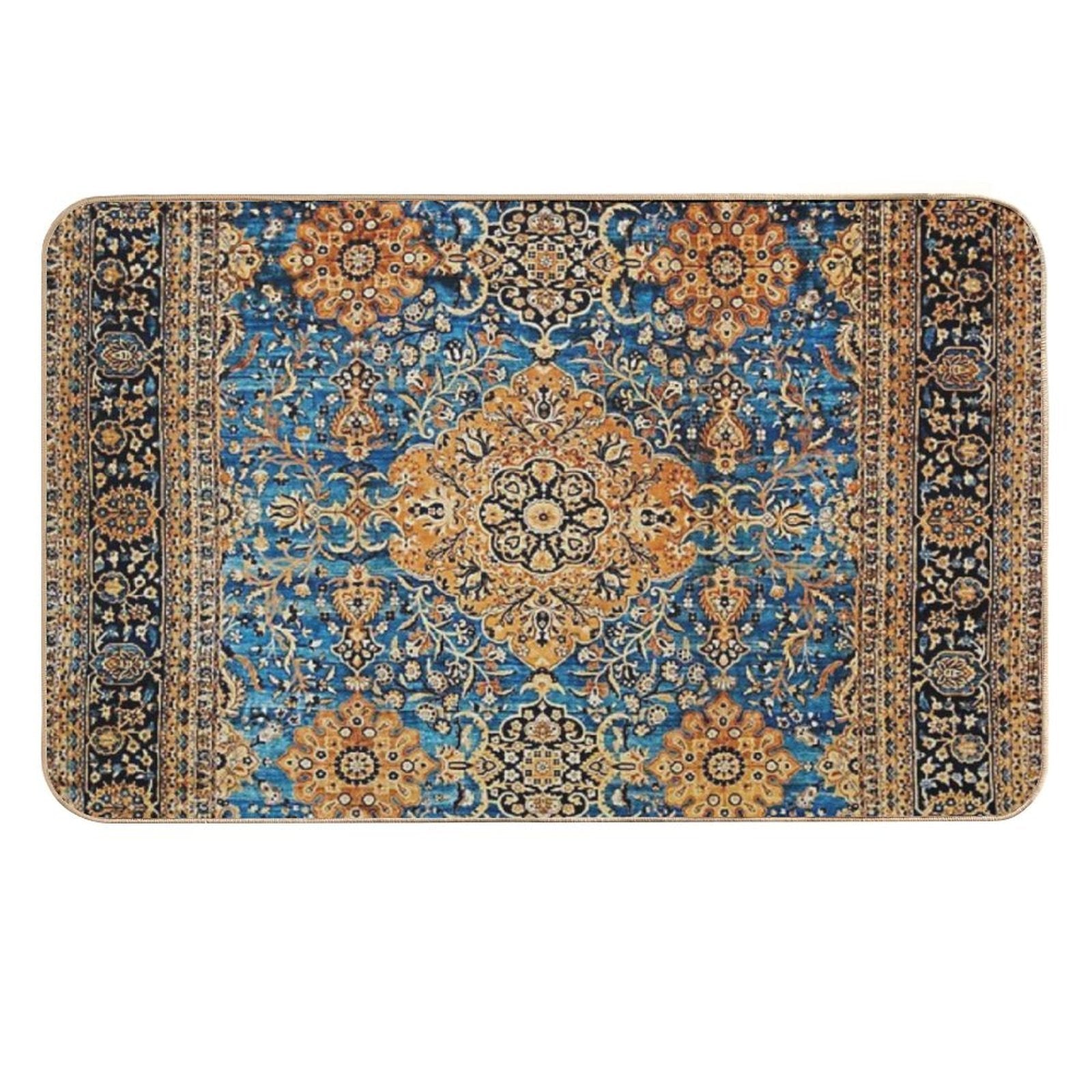 Antique Blue Persian Kirman Rug Print  Slip-Resistant Bath Mat