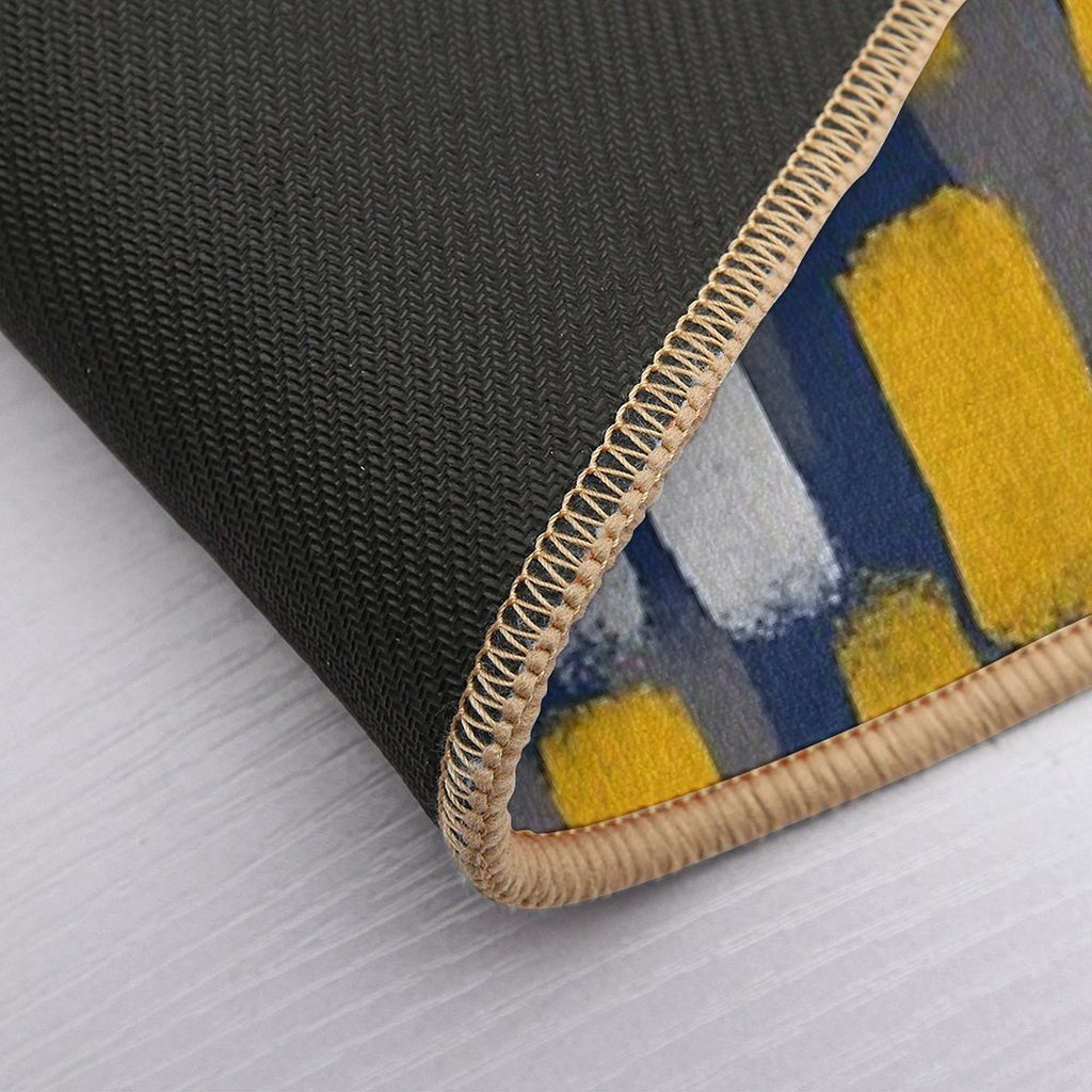 Abstract Grey And Mustard Yellow Paint Brush Effect on Navy Blue  Odorless Bath Mat