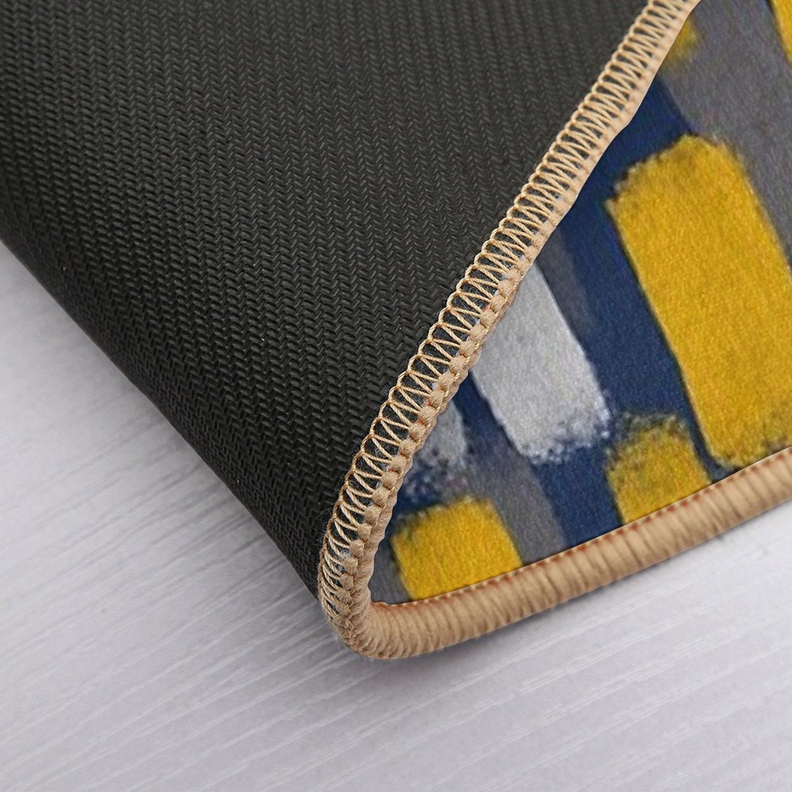 Abstract Grey And Mustard Yellow Paint Brush Effect on Navy Blue  Odorless Bath Mat