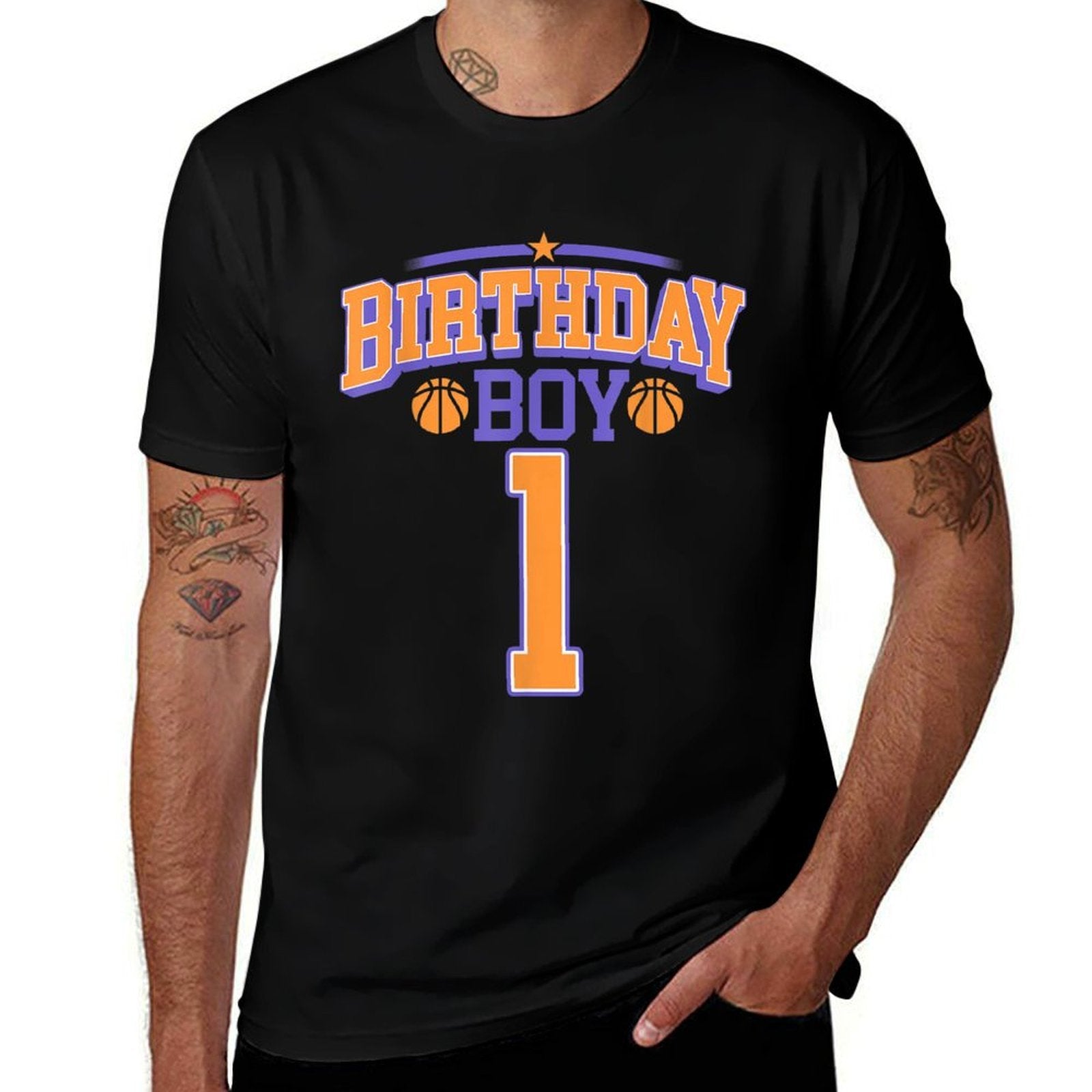 1st Birthday Boy Basketball Lover 1 Year Old Bday  Oversized Silhouette T-Shirt