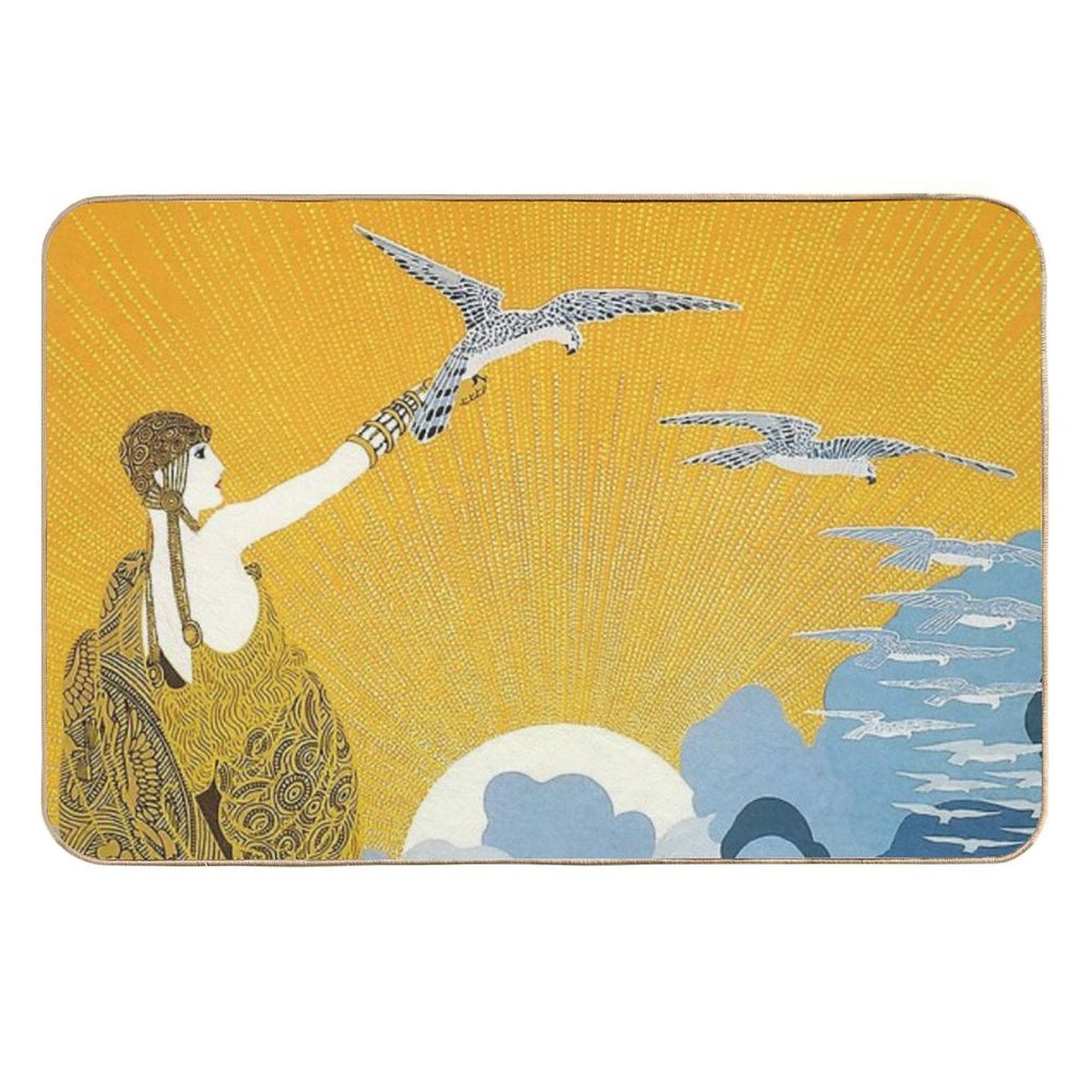 Art Deco Era Fashion, Woman with Birds And Ocean  Non-Slip Bath Mat
