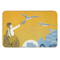 Art Deco Era Fashion, Woman with Birds And Ocean  Non-Slip Bath Mat