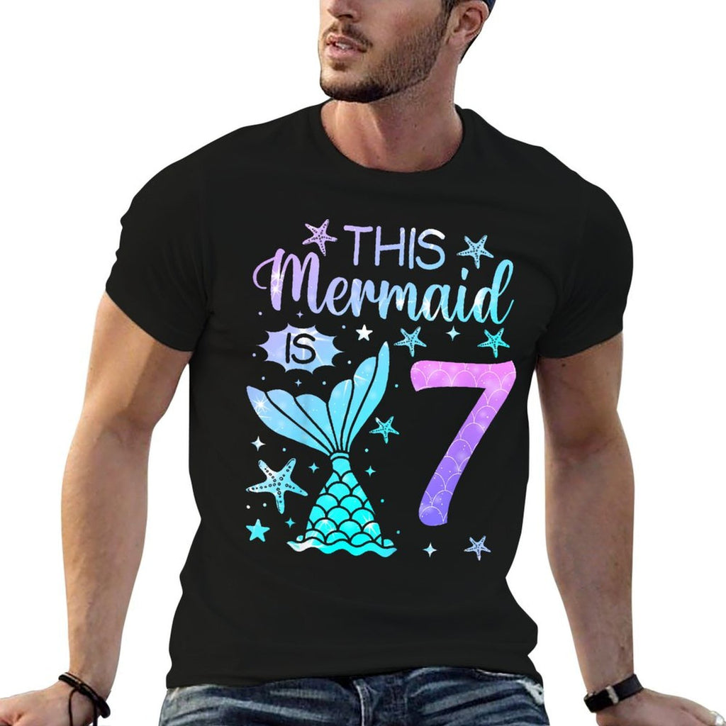 7th Birthday Girl 7yr Seven 7 Year Old Mermaid Bday Comfortable T-Shirt