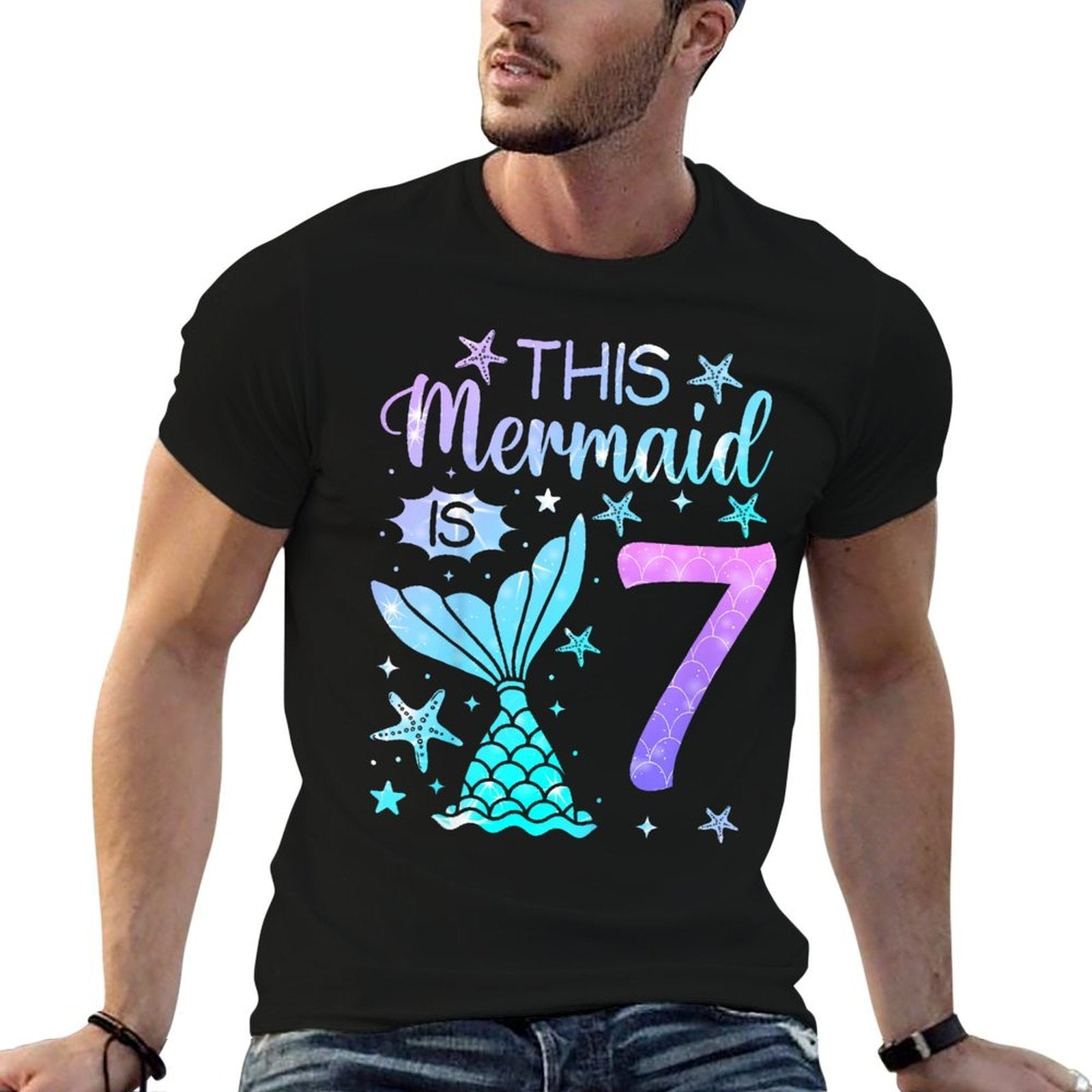 7th Birthday Girl 7yr Seven 7 Year Old Mermaid Bday Comfortable T-Shirt
