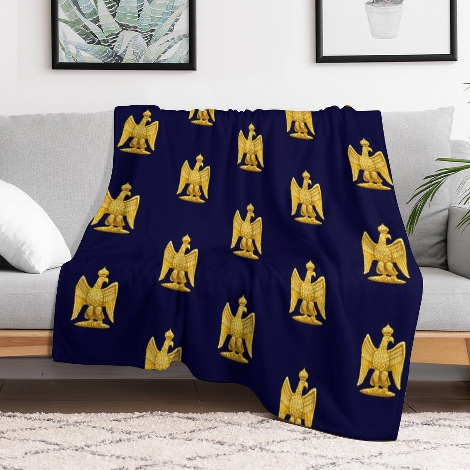 Napoleonic Imperial Eagle Blue Plush Throw Blanket