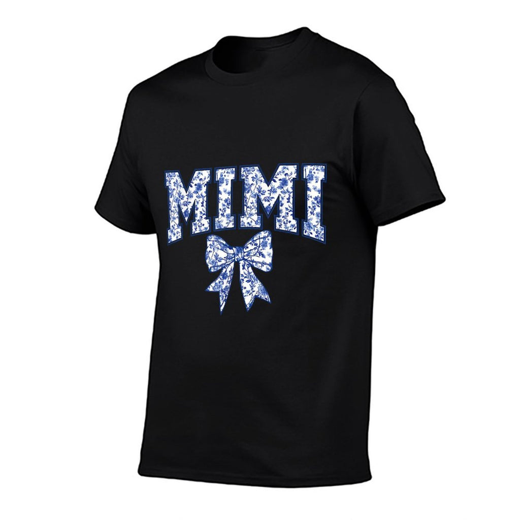 Mimi Coquette Toile Blue Bow Floral Mothers Day Family  Summer-ready Fabric T-Shirt