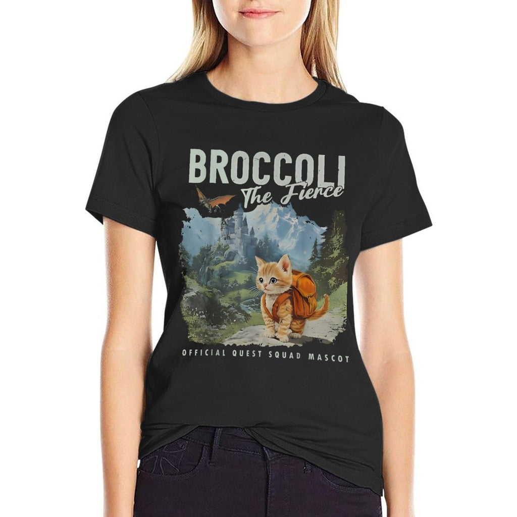 Quest Squad Broccoli Cat Funny Broccoli The Fierce  Fade-proof Color T-Shirt