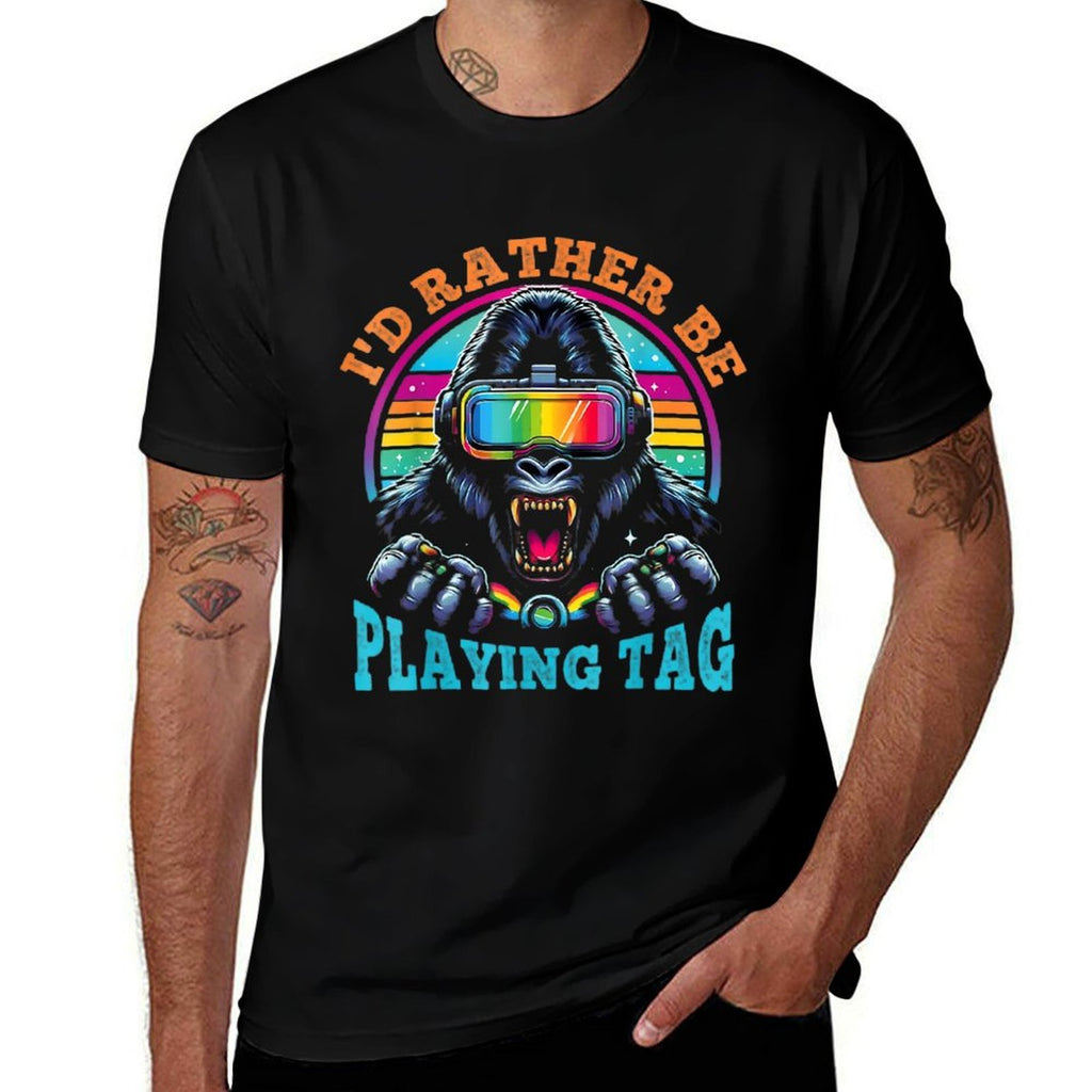 Bruh I'd Rather Playing Gorilla Funny Gorilla VR Gamer Boys  Oversized Silhouette T-Shirt
