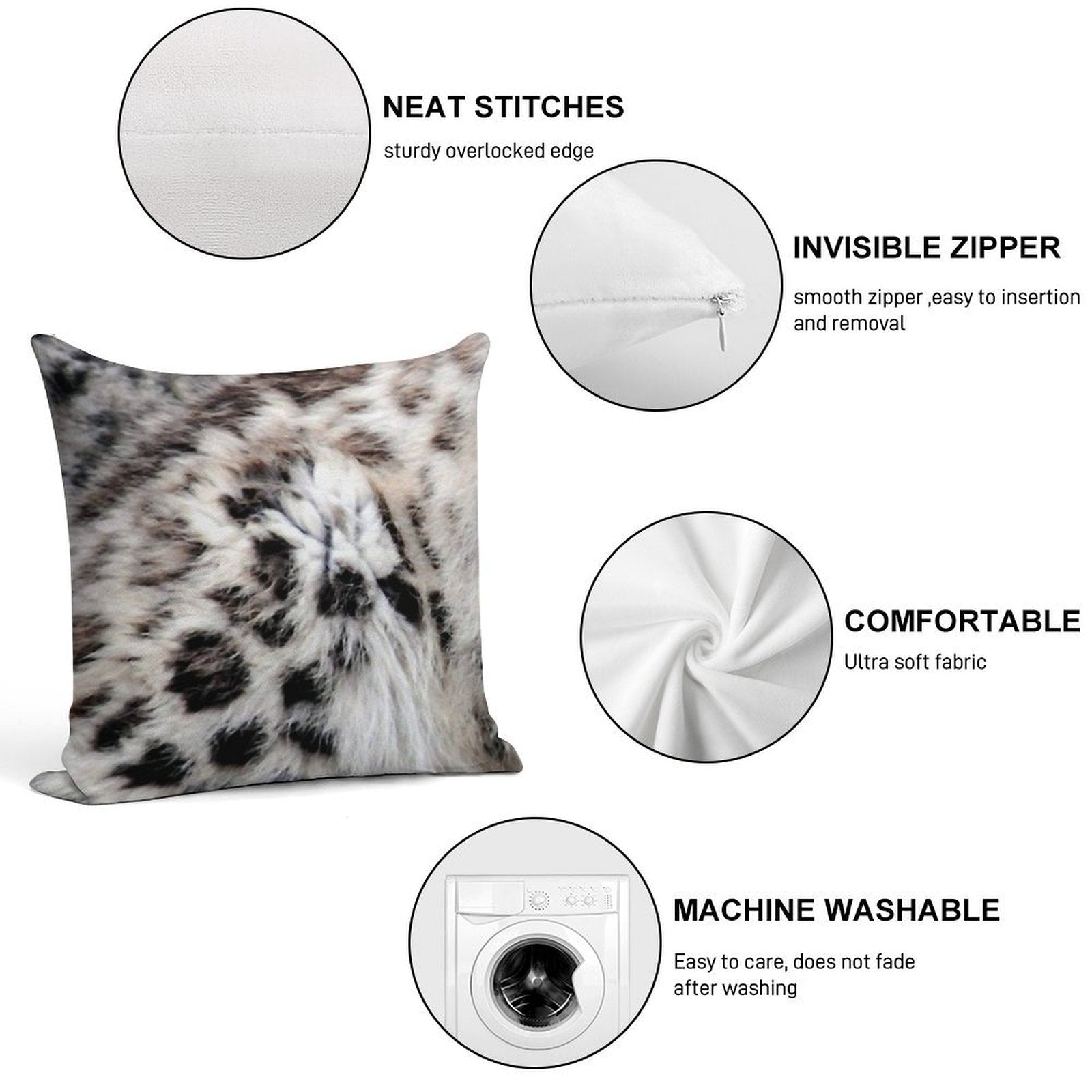 Snow Leopard Abstract Soft Home Decor Throw Pillow