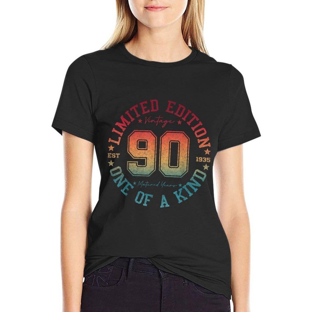 90 Year Old Gifts Vintage 1935 Limited Edition 90th Birthday  Ribbed Collar T-Shirt