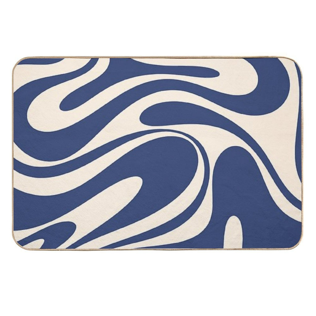 Retro Fantasy Swirl Abstract in Blue And Cream  Odorless Bath Mat