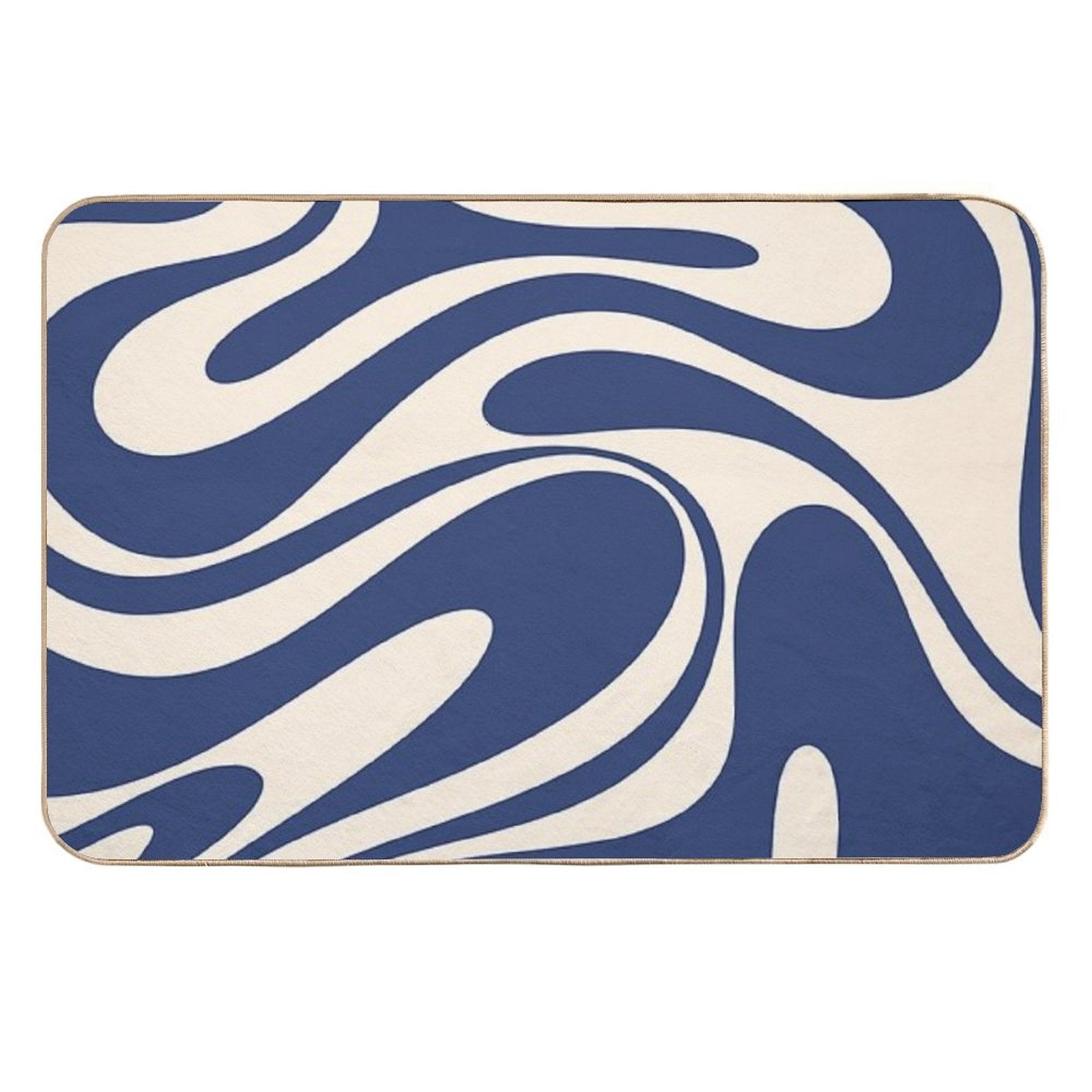 Retro Fantasy Swirl Abstract in Blue And Cream  Odorless Bath Mat