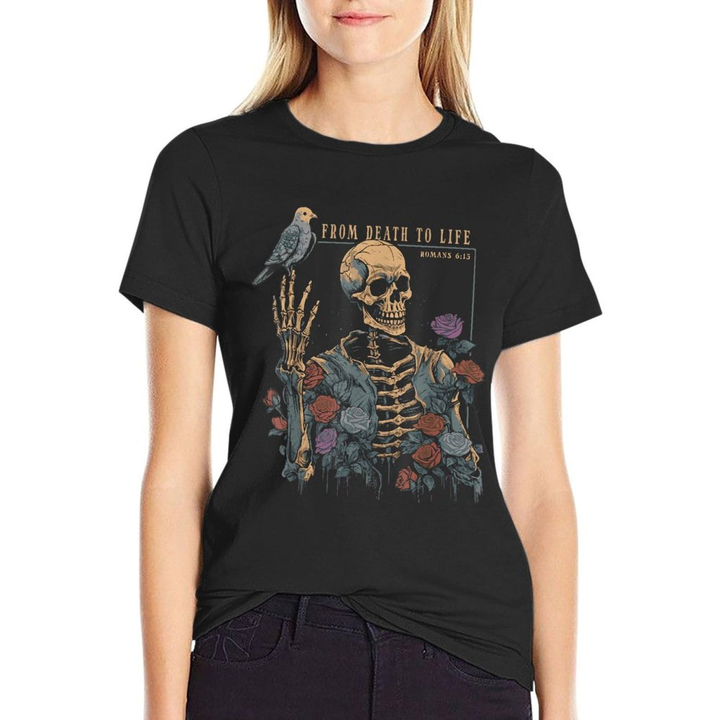 Christian Vintage Gothic Skeleton Bible Quote Romans 613  Oversized Silhouette T-Shirt