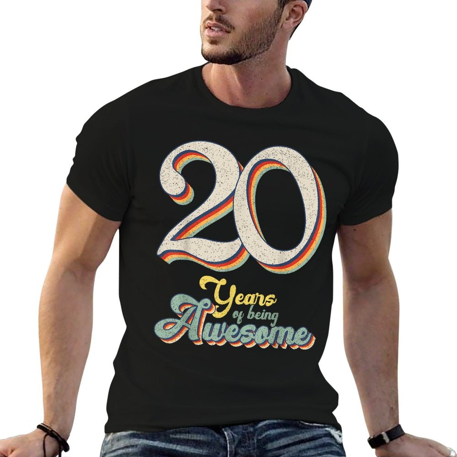 20 Years Of Being Awesome Retro Vintage 20th Birthday  Fade-proof Color T-Shirt
