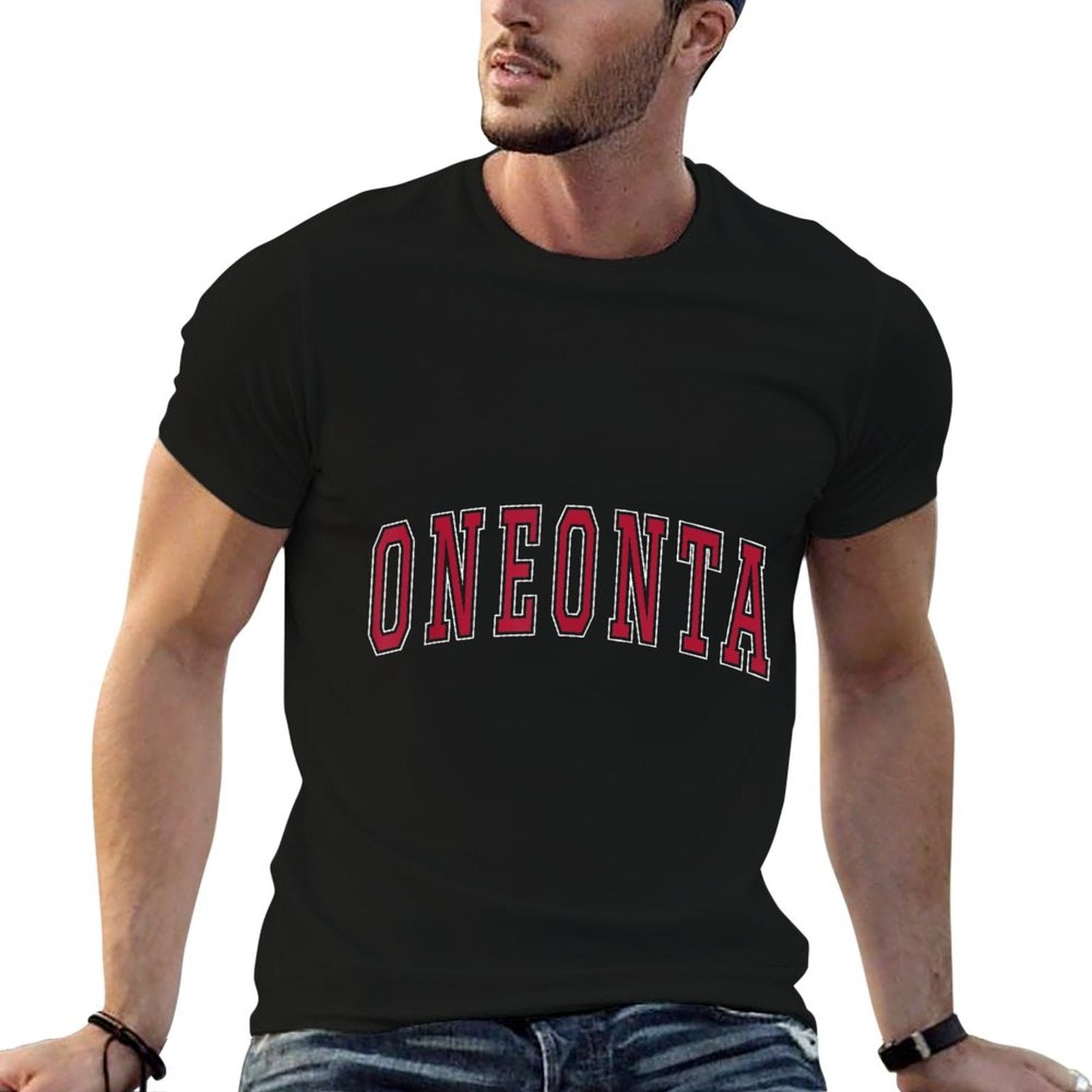 Oneonta New York Souvenir College Style Red Text  Versatile T-Shirt