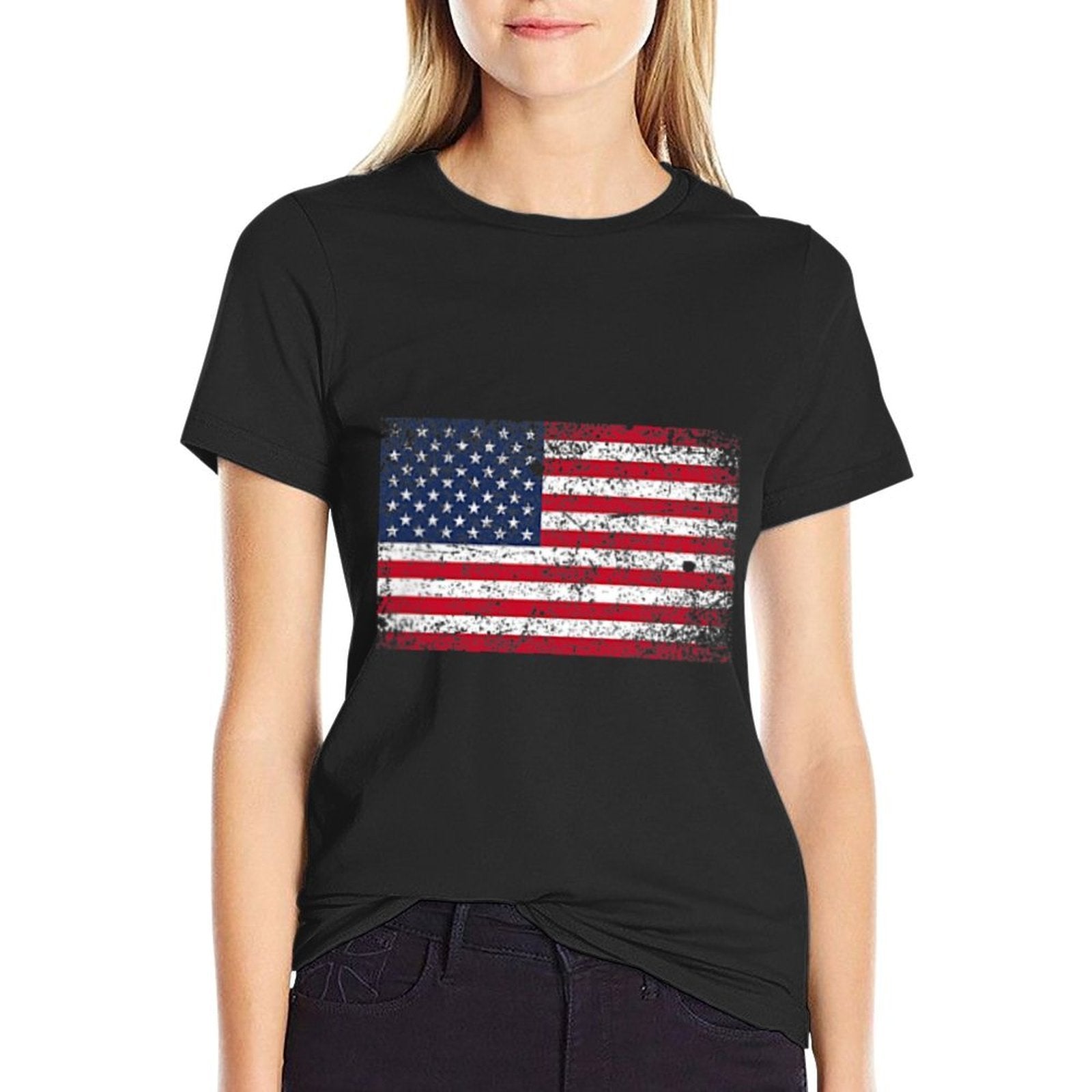 4th of July Distressed American USA Pocket  Tagless Design T-Shirt