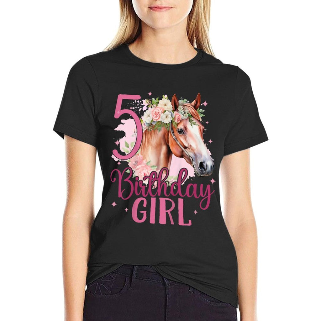 Kids 5th Birthday Horse Girl 5 Years Five Finally 5 Birthday  Tagless Design T-Shirt