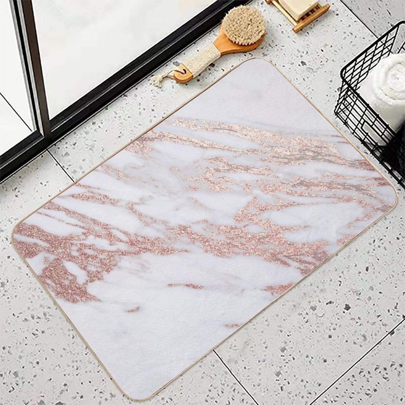 Blush Pink Rose Gold Marble  Dirt-Trapping Bath Mat