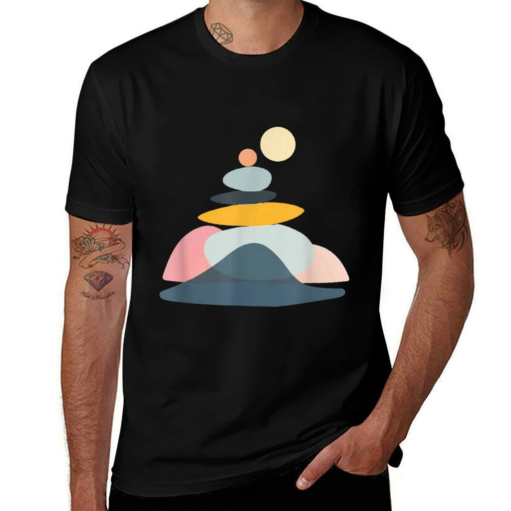 Minimalist Abstract Stacked Shapes Pastel Geometric Art  Relaxed-fit T-Shirt