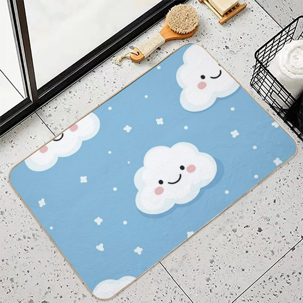 Cute Smiling Clouds  Repositionable Bath Mat