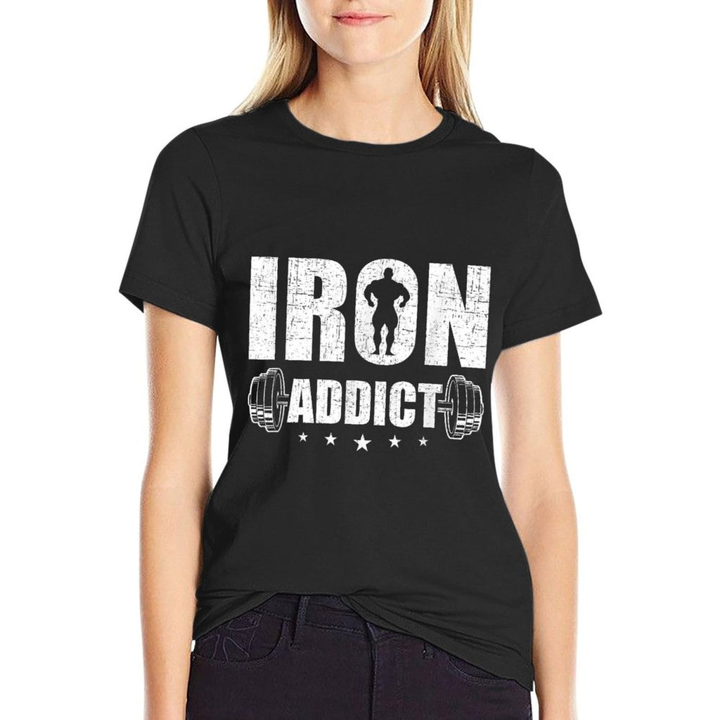 Bodybuilding Weightlifting Workout Gift Co. Iron Addict - Mens Black Cotton Blend Classic Fit - Workout  Exercise And Fitness -  Durable T-Shirt