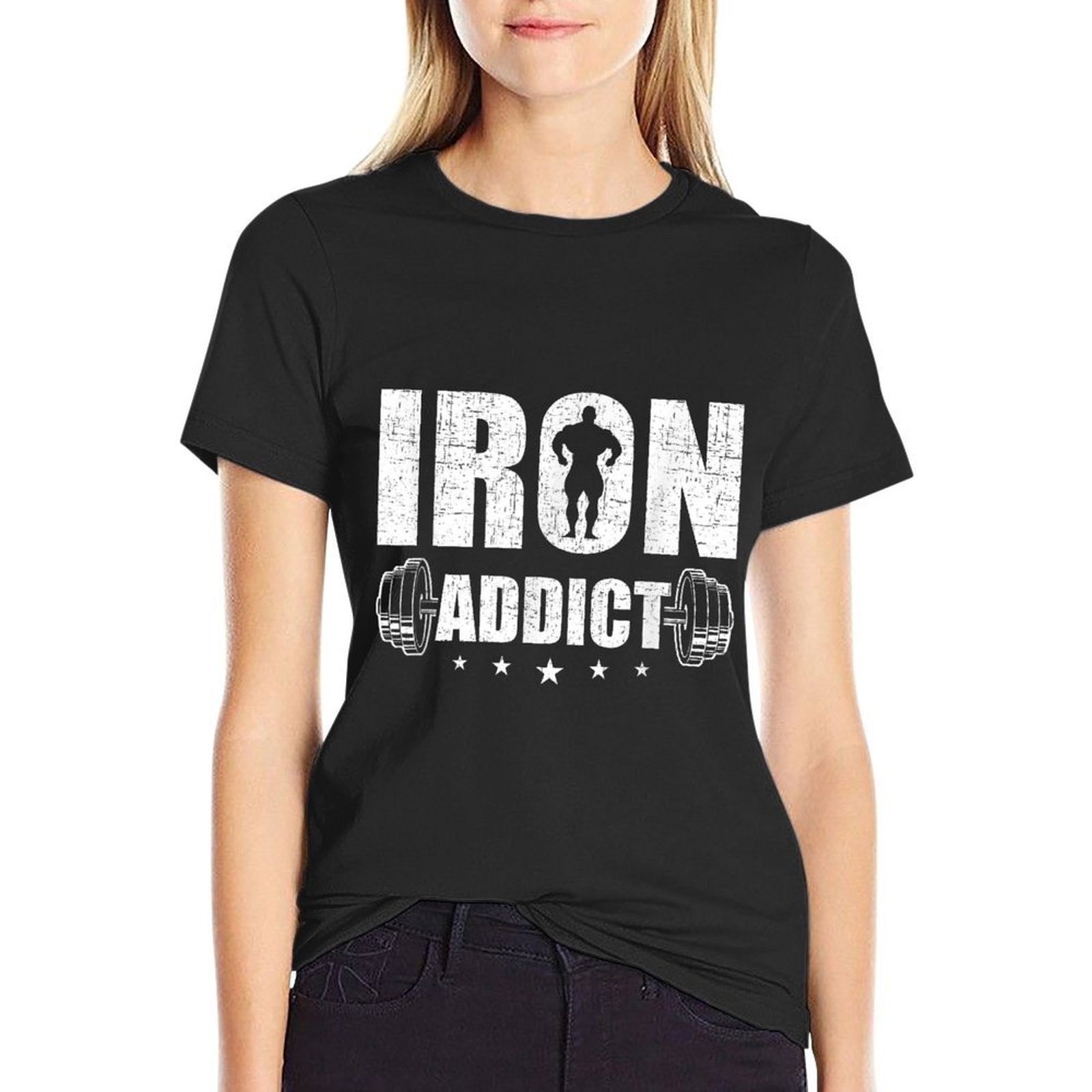 Bodybuilding Weightlifting Workout Gift Co. Iron Addict - Mens Black Cotton Blend Classic Fit - Workout  Exercise And Fitness -  Durable T-Shirt