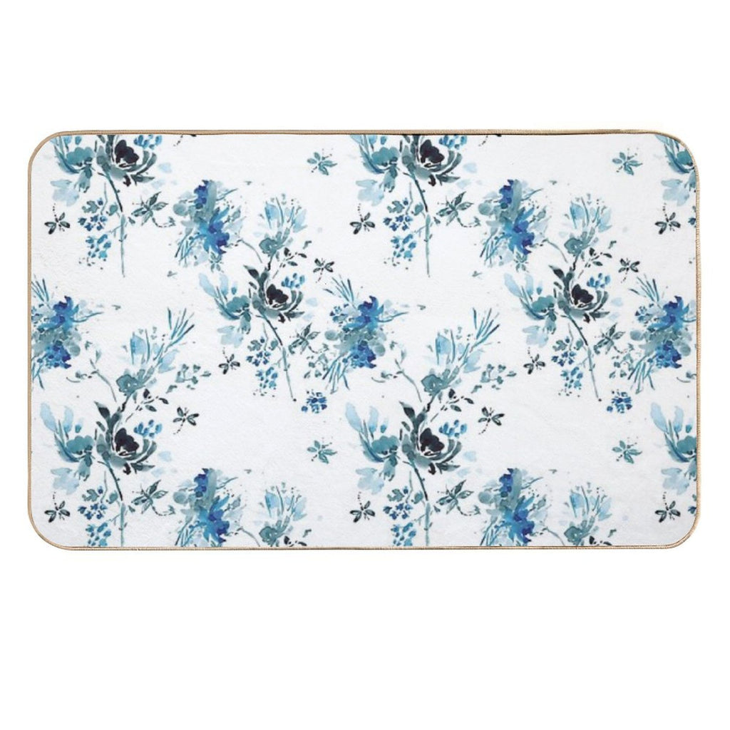 Blue Floral with Dragonflies  Dirt-Trapping Bath Mat
