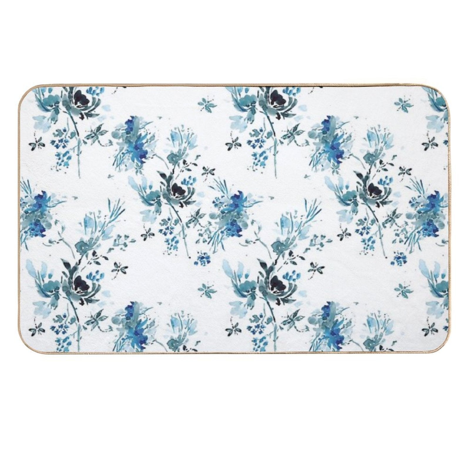 Blue Floral with Dragonflies  Dirt-Trapping Bath Mat