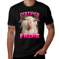 Certified Freak Eat Cement Cursed Cat Funny Cat Meme  Ribbed Collar T-Shirt