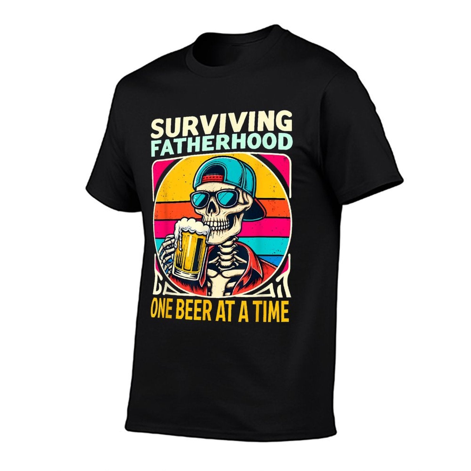 Surviving Fatherhood One Beer At A Time Skeleton Drinking  Oversized Silhouette T-Shirt