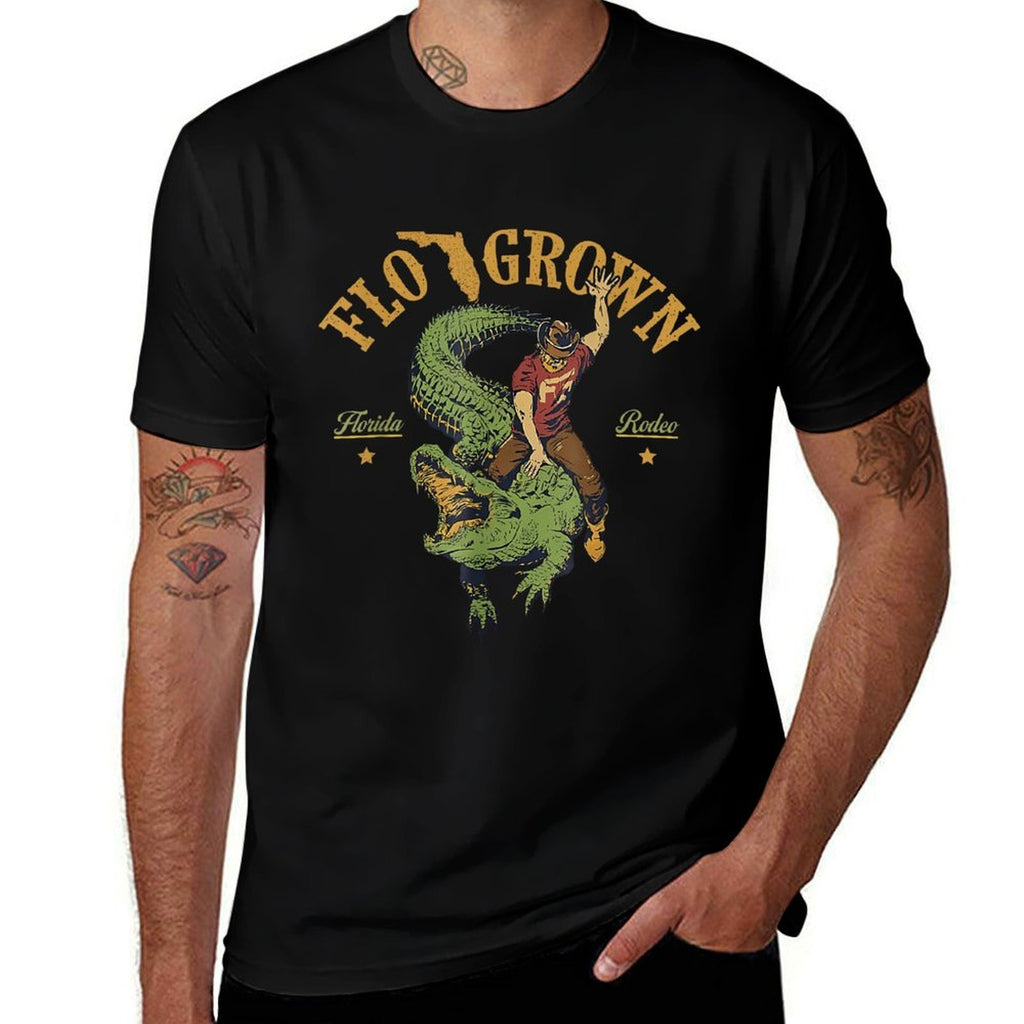 Flo Grown Florida Grown Rodeo Alligator Rider Funny Southern  Oversized Silhouette T-Shirt
