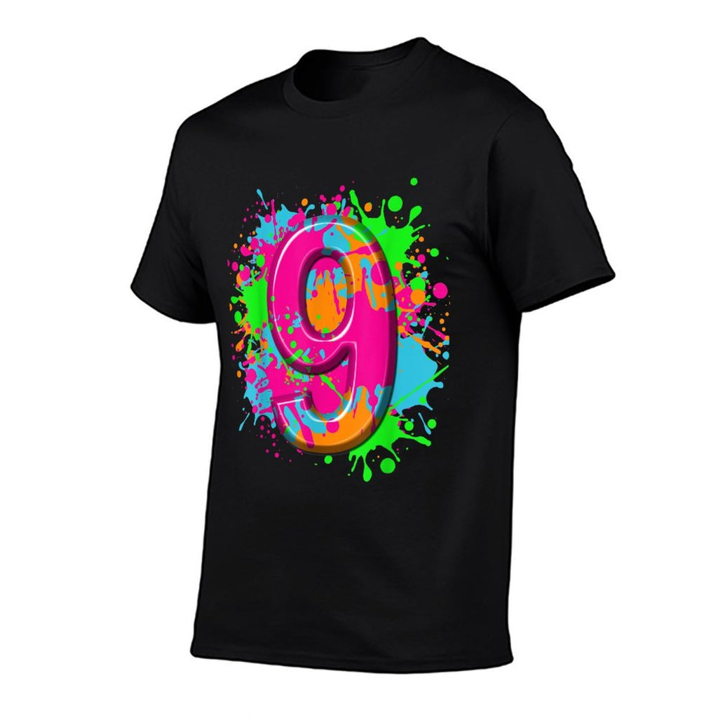 9th Birthday Paint Splashes Kids Girls Boys 9 Year  Breathable T-Shirt
