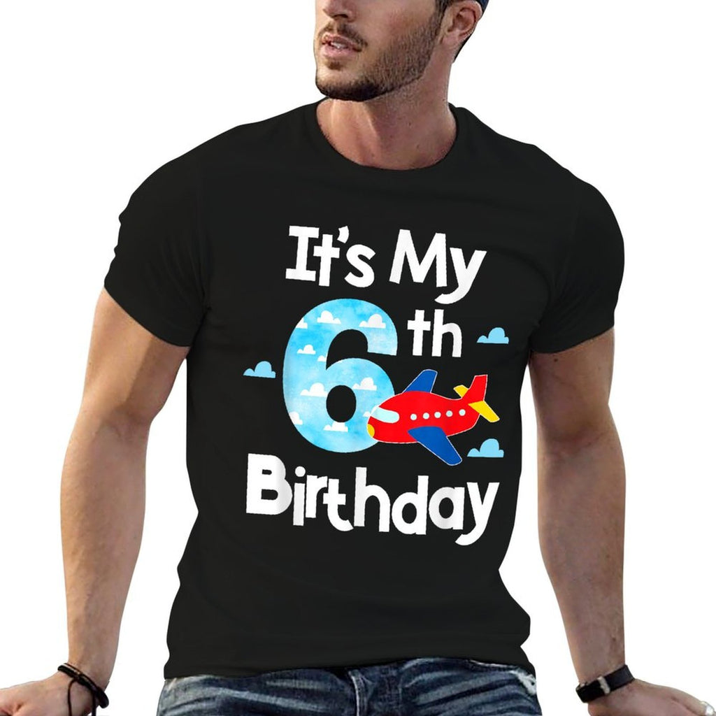 It's My 6th Birthday Airplane Pilot 6 Years Old Boy Girl  Ribbed Collar T-Shirt