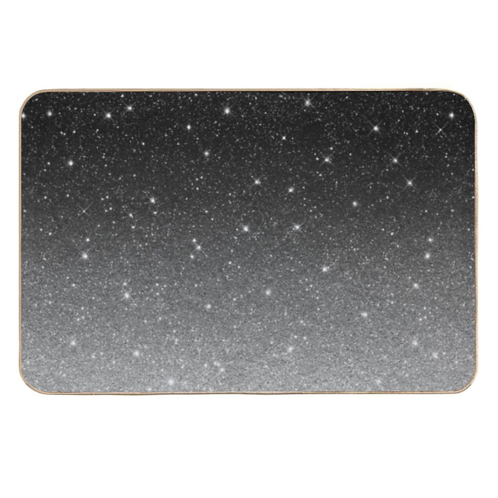 Black Silver Grey Sparkle Ombre Glitter  Fade-Resistant Bath Mat