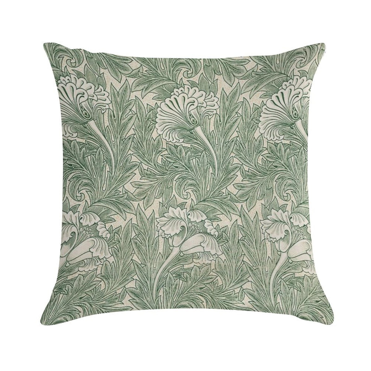 William Morris Vintage Green Tulip Floral Pattern Soft Reinforced Edging Throw Pillow