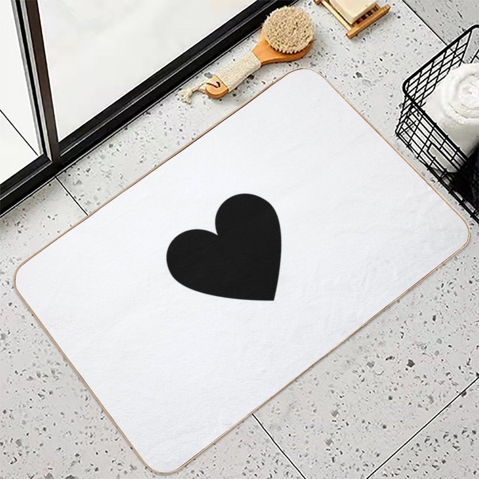 Black Heart  Fade-Resistant Bath Mat